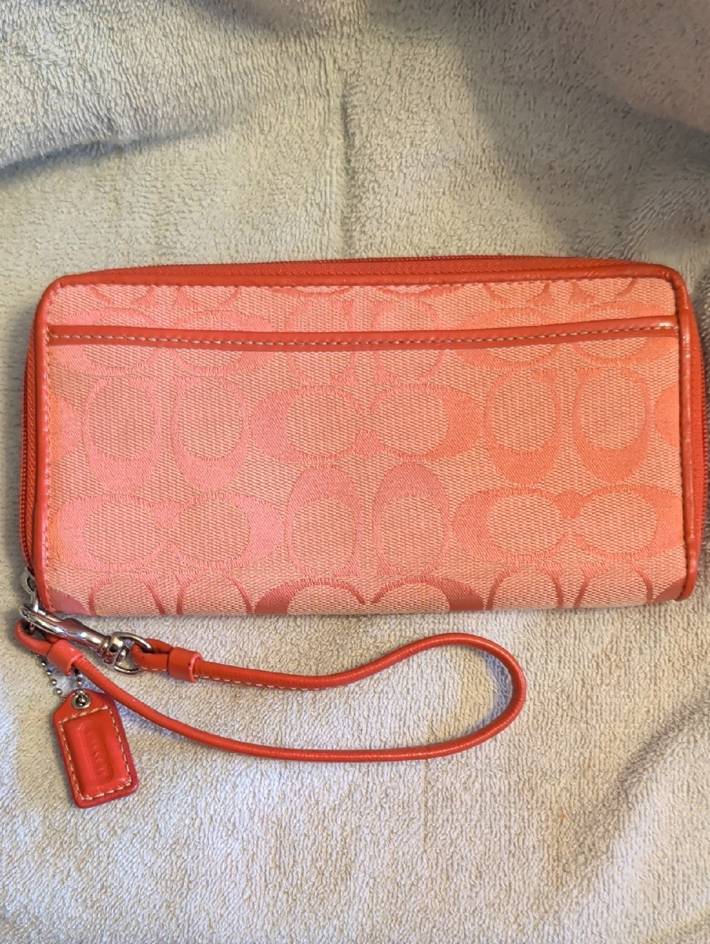 Coach Pink Signature Canvas Wristlet with Coral Trim - Picture 2 of 4